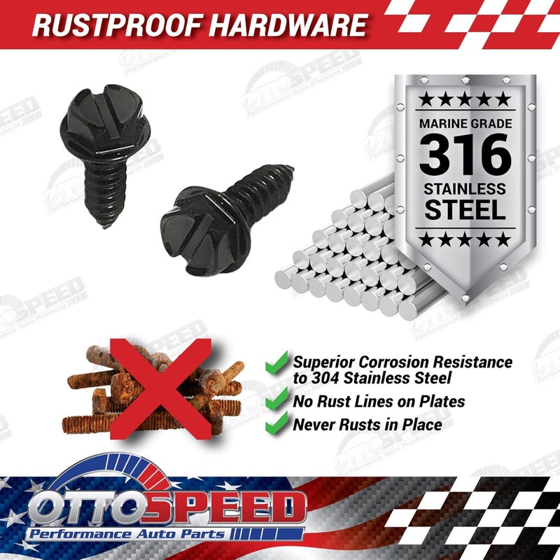 OttoSpeed License Plate Screws and Caps Kit - Anti Theft Security Fasteners with Threaded Screw Covers for Front and Back Plates on Cars, Trucks, and SUVs - 12-Piece Black Stainless Steel Bolt Set - Image 5